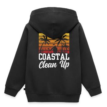 Nettoyage de la plage côtière Nettoyage de la plage - Sweat Premium à capuche enfant bio - noir - Dos - AI Model Kid Male (0cm)