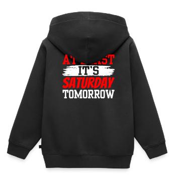 Au moins demain samedi est enfin vendredi - Sweat Premium à capuche enfant bio - noir - Dos - AI Model Kid Male (0cm)