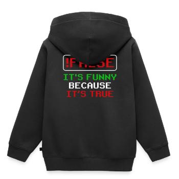 faux c’est drôle parce que c’est vrai faux vrai vrai - Sweat Premium à capuche enfant bio - noir - Dos - AI Model Kid Male (0cm)