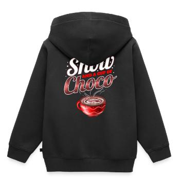 Cacao, neige et une tasse de Choco pour Noël - Sweat Premium à capuche enfant bio - noir - Dos - AI Model Kid Male (0cm)