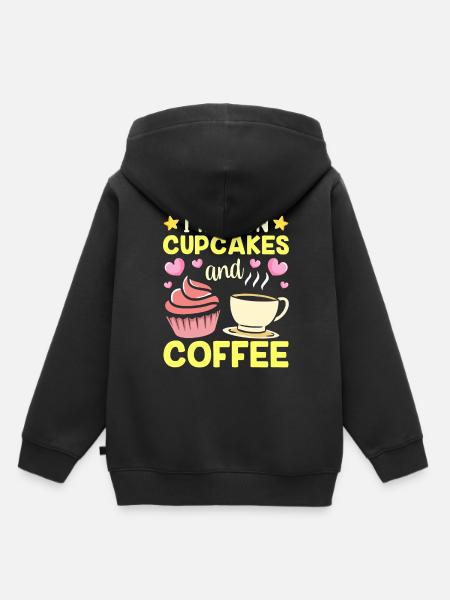 Je marche sur des cupcakes et des cupcakes au café en mangeant - Sweat Premium à capuche enfant bio - noir