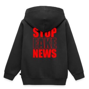 Halte aux fake news Liberté de la presse Droit de la presse - Sweat Premium à capuche enfant bio - noir - Dos - AI Model Kid Male (0cm)