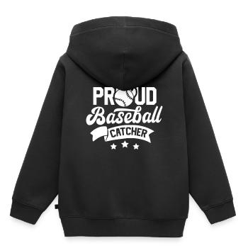 Fier receveur de baseball Joueur de baseball - Sweat Premium à capuche enfant bio - noir - Dos - AI Model Kid Male (0cm)