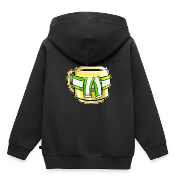 Gobelet d'automne avec écharpe à rayures blanches vertes pour - Sweat Premium à capuche enfant bio - noir - Dos - AI Model Kid Male (0cm)