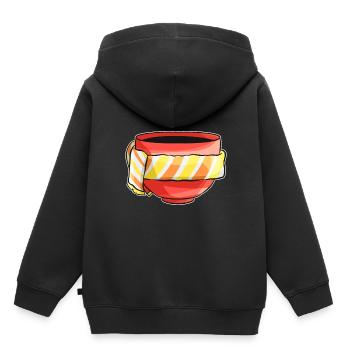 Gobelet d'automne avec écharpe à rayures jaune orange - Sweat Premium à capuche enfant bio - noir - Dos - AI Model Kid Male (0cm)