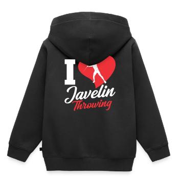 J’aime lancer de javelot Lancer de javelot Lancer de javelot - Sweat Premium à capuche enfant bio - noir - Dos - AI Model Kid Male (0cm)