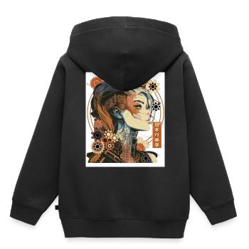 Japanese Aesthetic Steampunk Futuristic Anime Girl - Kids Premium Organic Hoodie - black - Back - AI Model Kid Male (0cm)