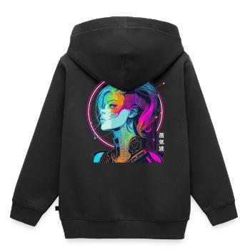 Esthétique Vaporwave Sci Fi Girl Futuriste Japones - Sweat Premium à capuche enfant bio - noir - Dos - AI Model Kid Male (0cm)