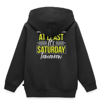 Au moins demain samedi est enfin vendredi - Sweat Premium à capuche enfant bio - noir - Dos - AI Model Kid Male (0cm)