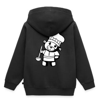 Chef amateur Art culinaire Teddy Bear Cook Soup Louche Ours à la louche - Sweat Premium à capuche enfant bio - noir - Dos - AI Model Kid Male (0cm)