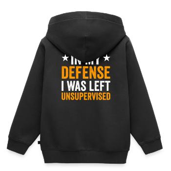 Laissé sans surveillance pour ma défense - Sweat Premium à capuche enfant bio - noir - Dos - AI Model Kid Male (0cm)