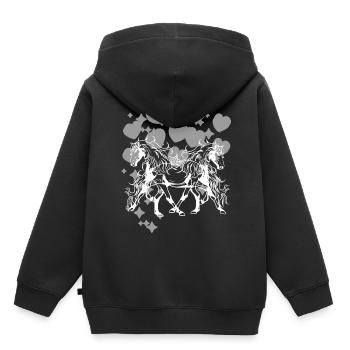 Cheval sauvage Chevaux Poney Girl Cavalière Cœur - Sweat Premium à capuche enfant bio - noir - Dos - AI Model Kid Male (0cm)