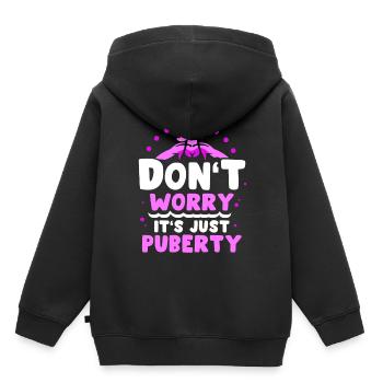 Keine Sorge Das Ist Nur Die Pubertät Erwachsen - Kinder Premium Organic Hoodie - Schwarz - Hinten - AI Model Kid Male (0cm)