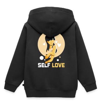 Amour de soi Amour de soi Positivement doux - Sweat Premium à capuche enfant bio - noir - Dos - AI Model Kid Male (0cm)