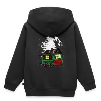 Bauwagen Xmas Winter Natur Gebirge Berg Alpen - Kinder Premium Organic Hoodie - Schwarz - Hinten - AI Model Kid Male (0cm)