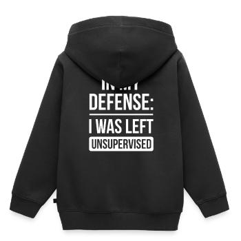 Laissé sans surveillance pour ma défense - Sweat Premium à capuche enfant bio - noir - Dos - AI Model Kid Male (0cm)