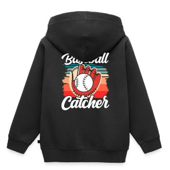 Receveur de baseball Joueur de baseball Hobby - Sweat Premium à capuche enfant bio - noir - Dos - AI Model Kid Male (0cm)