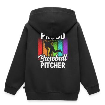 Fier lanceur de baseball Joueur de lanceur amateur - Sweat Premium à capuche enfant bio - noir - Dos - AI Model Kid Male (0cm)