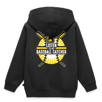 Écouter le receveur de baseball Hobby - Sweat Premium à capuche enfant bio - noir - Dos - AI Model Kid Male (0cm)