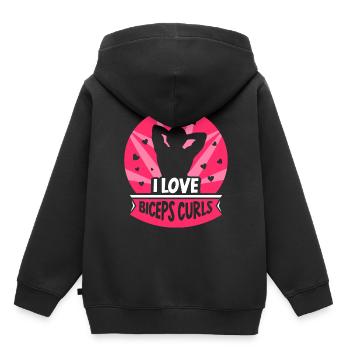 J’adore biceps boucles muscles biceps dictons - Sweat Premium à capuche enfant bio - noir - Dos - AI Model Kid Male (0cm)