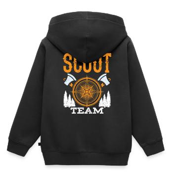 Camp de clan scout de l’équipe scoute - Sweat Premium à capuche enfant bio - noir - Dos - AI Model Kid Male (0cm)