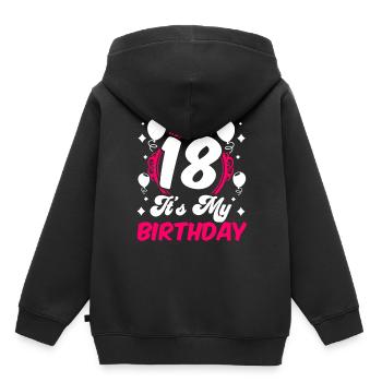 18 C’est mon anniversaire Fille Anniversaire Dix-huit ans - Sweat Premium à capuche enfant bio - noir - Dos - AI Model Kid Male (0cm)