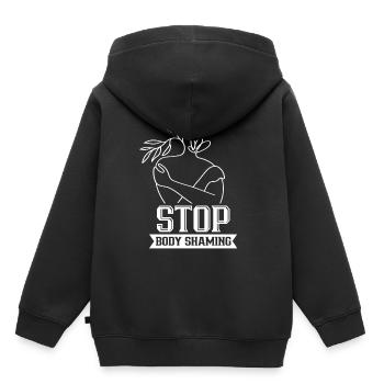 Plus de body shaming agaçant bodyshaming - Sweat Premium à capuche enfant bio - noir - Dos - AI Model Kid Male (0cm)