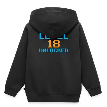 Niveau 18 Débloqué Célébration Dix-huit - Sweat Premium à capuche enfant bio - noir - Dos - AI Model Kid Male (0cm)