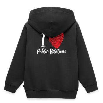 J’aime les relations publiques, le métier, les relations publiques, le travail - Sweat Premium à capuche enfant bio - noir - Dos - AI Model Kid Male (0cm)