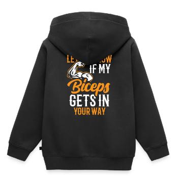 Sag Mir Bescheid Wenn Mein Bizeps Dir Im Weg Ist - Kinder Premium Organic Hoodie - Schwarz - Hinten - AI Model Kid Male (0cm)