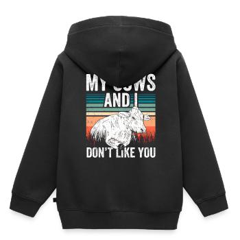 Mes vaches et je ne t’aime pas Vache Vache laitière - Sweat Premium à capuche enfant bio - noir - Dos - AI Model Kid Male (0cm)