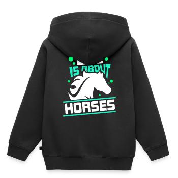 La vie se compose de chevaux d’équitation - Sweat Premium à capuche enfant bio - noir - Dos - AI Model Kid Male (0cm)