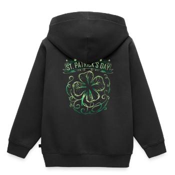 Vintage Label Four Leaf Clover Shamrock On St - Sweat Premium à capuche enfant bio - noir - Dos - AI Model Kid Male (0cm)
