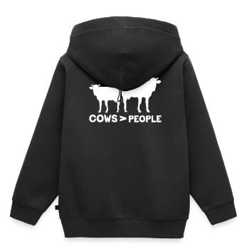 Vaches > humains Animaux Vache laitière Ferme de vaches - Sweat Premium à capuche enfant bio - noir - Dos - AI Model Kid Male (0cm)
