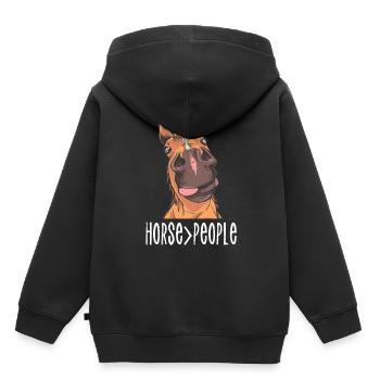 Pferd > Menschen Reiten Reiter Reiterhof - Kinder Premium Organic Hoodie - Schwarz - Hinten - AI Model Kid Male (0cm)