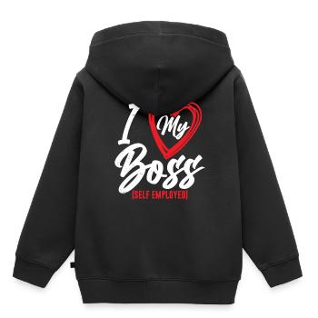 J’aime mon patron indépendant freelance - Sweat Premium à capuche enfant bio - noir - Dos - AI Model Kid Male (0cm)