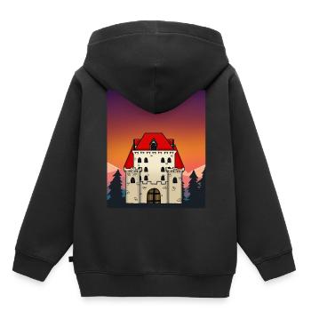 Château Château Moyen Age Personnage de conte de fées - Sweat Premium à capuche enfant bio - noir - Dos - AI Model Kid Male (0cm)