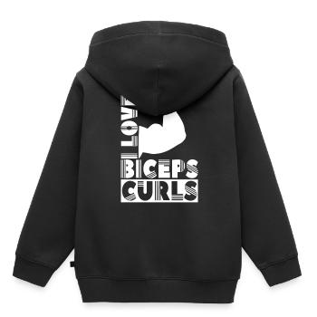 J’aime biceps boucles dictons biceps muscles - Sweat Premium à capuche enfant bio - noir - Dos - AI Model Kid Male (0cm)