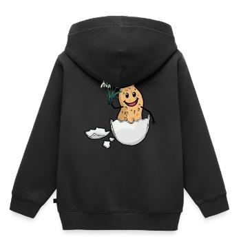 Pâques Cacahuète Printemps Oeuf de Pâques Flore Coquille d’œuf - Sweat Premium à capuche enfant bio - noir - Dos - AI Model Kid Male (0cm)