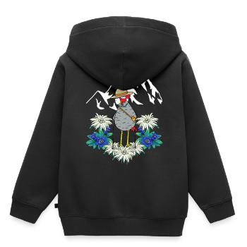 Oma Huhn Urlaub Langlauf Trecking Gebirge wandern - Kinder Premium Organic Hoodie - Schwarz - Hinten - AI Model Kid Male (0cm)