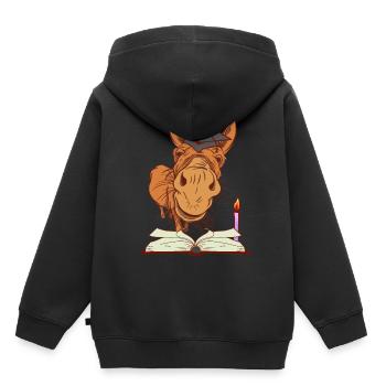 Études d’apprentissage nocturne d’un étudiant mule d’âne - Sweat Premium à capuche enfant bio - noir - Dos - AI Model Kid Male (0cm)
