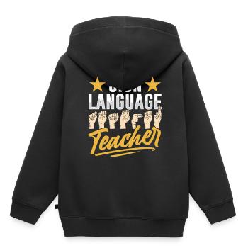 Gebärdensprache Lehrer Gestik Gebärden Awareness - Kinder Premium Organic Hoodie - Schwarz - Hinten - AI Model Kid Male (0cm)