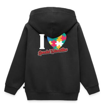 J’aime les enseignants en éducation spécialisée Éducation spécialisée - Sweat Premium à capuche enfant bio - noir - Dos - AI Model Kid Male (0cm)