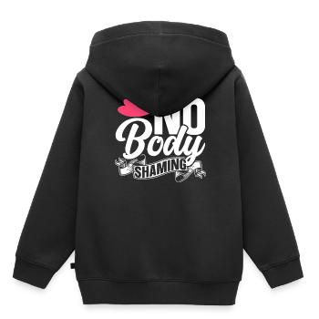 Pas de honte corporelle Bodyshaming Arrêtez l’ennui - Sweat Premium à capuche enfant bio - noir - Dos - AI Model Kid Male (0cm)