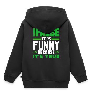 faux c’est drôle parce que c’est vrai faux vrai vrai - Sweat Premium à capuche enfant bio - noir - Dos - AI Model Kid Male (0cm)