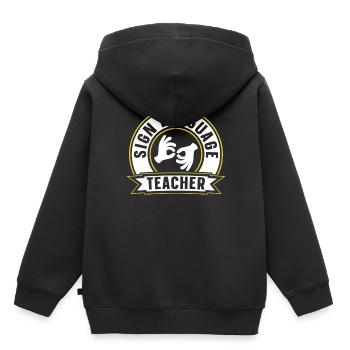 Gebärdensprache Lehrer Awareness Gebärden Gestik - Kinder Premium Organic Hoodie - Schwarz - Hinten - AI Model Kid Male (0cm)