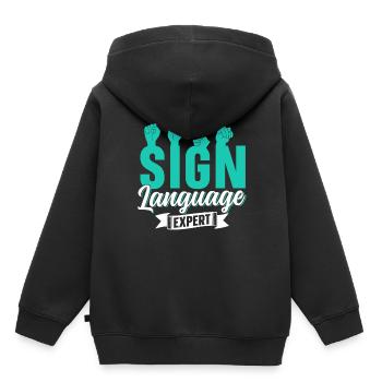 Gebärdensprache Experte Gestik Gebärden Awareness - Kinder Premium Organic Hoodie - Schwarz - Hinten - AI Model Kid Male (0cm)