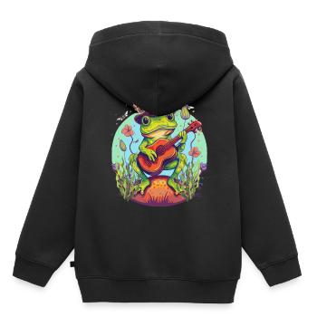 Cottagecore Steampunk Guitarist Frog Dark Academia - Kids Premium Organic Hoodie - black - Back - AI Model Kid Male (0cm)