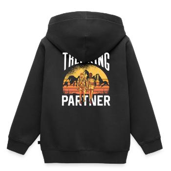 Trekking Couple Couple Randonneurs - Sweat Premium à capuche enfant bio - noir - Dos - AI Model Kid Male (0cm)