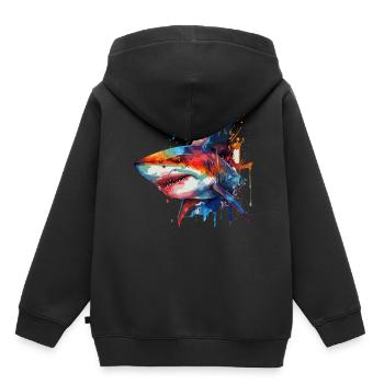 Watercolor Shark Colorful Great White Shark Lover - Kinder Premium Organic Hoodie - Schwarz - Hinten - AI Model Kid Male (0cm)